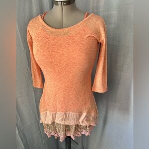 Sundance Peach Blouse with Lace Detail Layered Tank